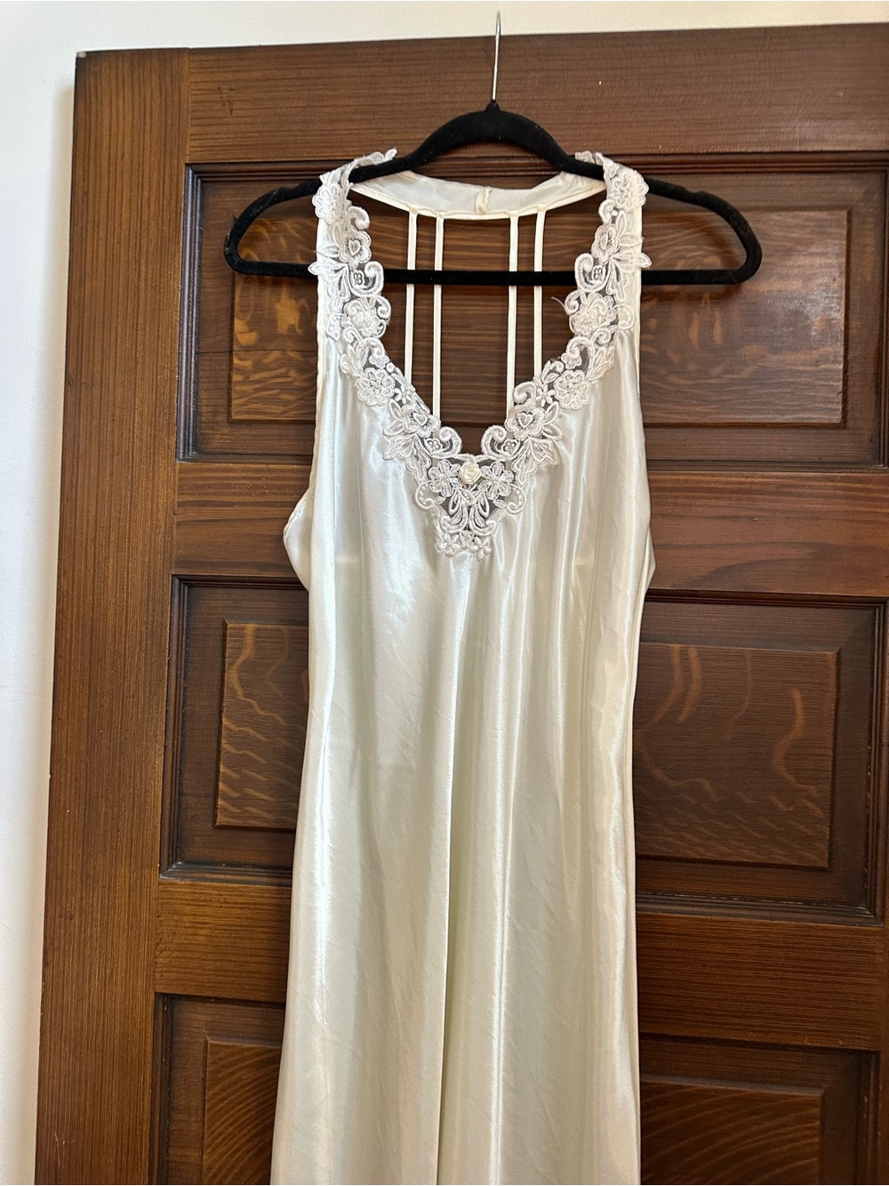 Vintage Cream Satin Nightgown with Lace Trim - Picture 9 of 10